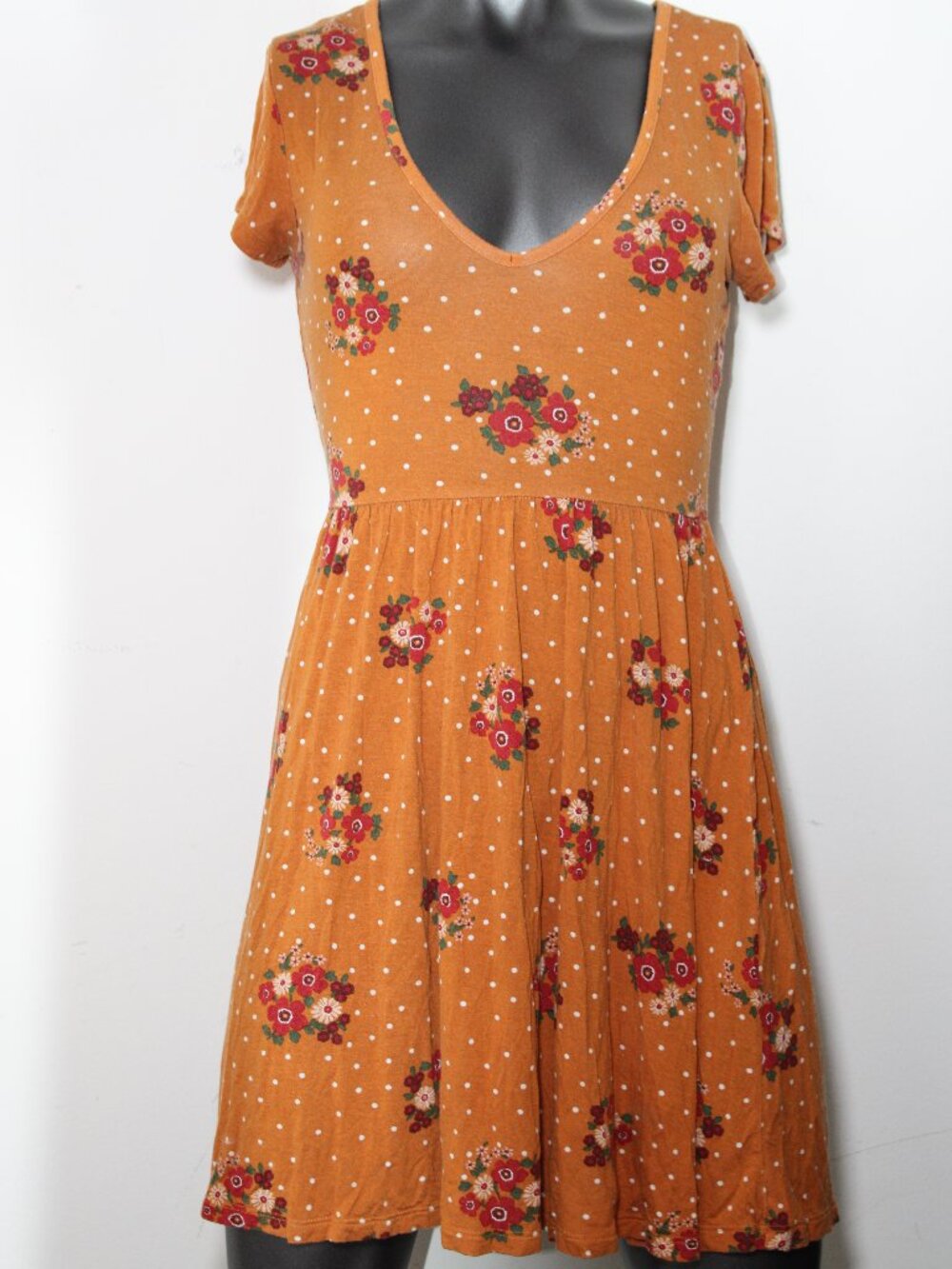 Forever 21 Mustard Yellow Floral Polka Dot Skater Dress